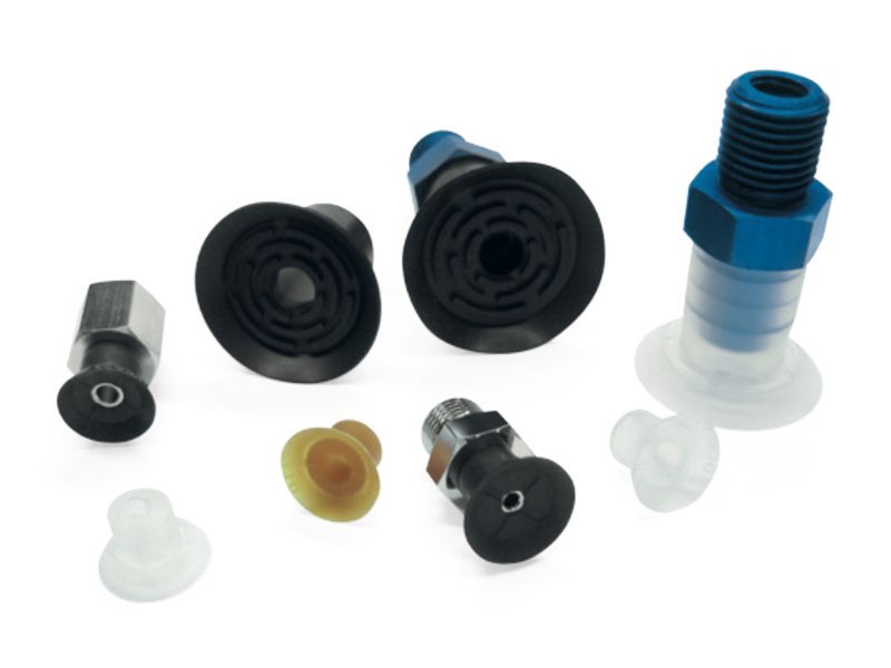 Suction cups for handling plastic films, flow packs and the packaging sector 