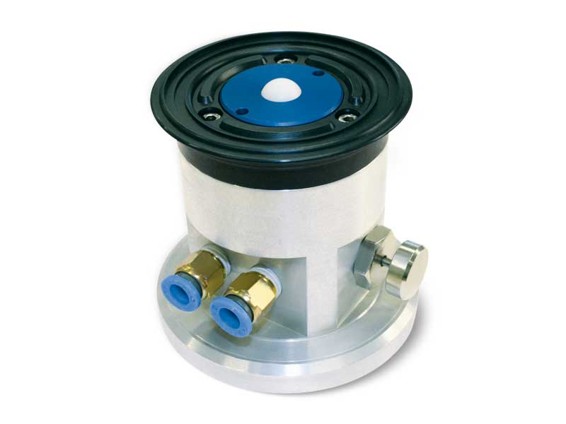 Round vacuum cups with ball valve, self-locking support and release button, for glass